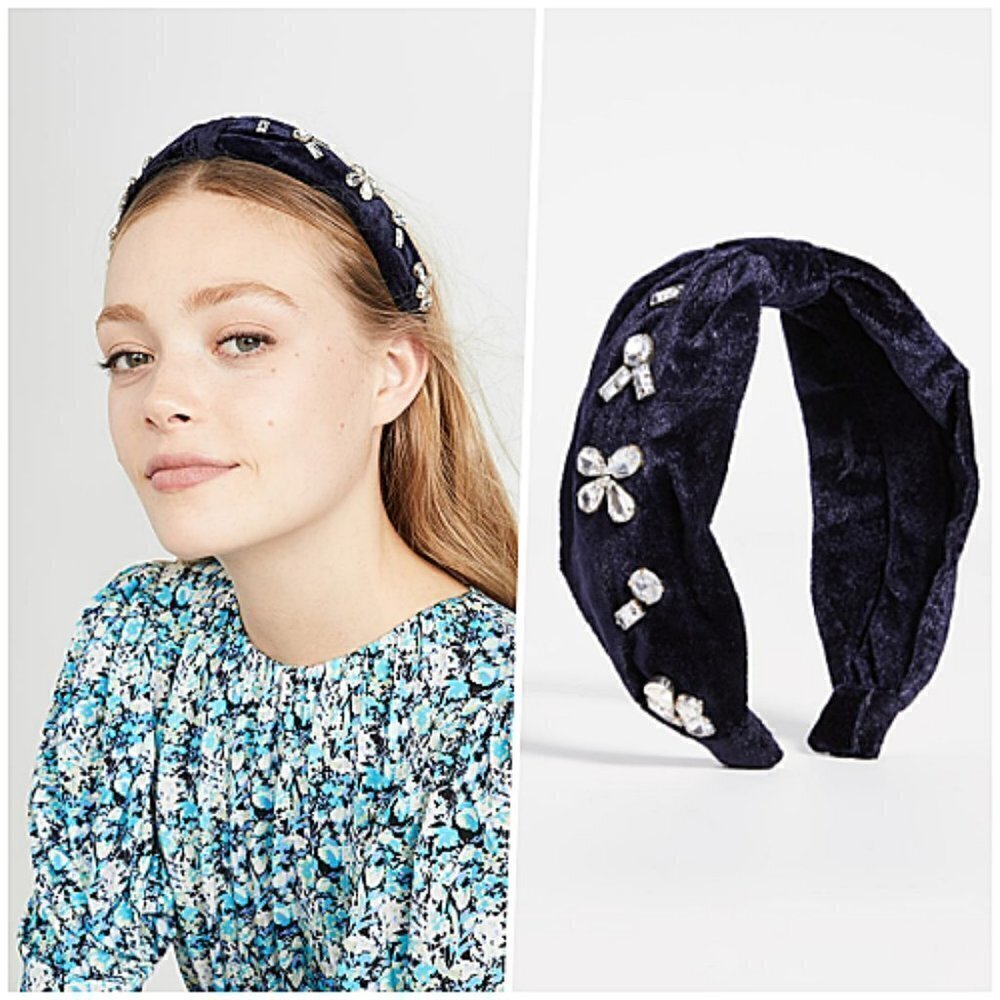 Hemant 7 Nandita Crystal Velvet Headband Blue Navy